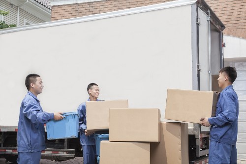 Moving van loading boxes outside a Ruislip flat