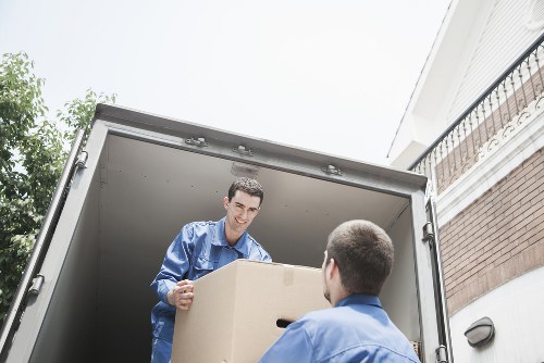 Packing boxes and furniture prepared for a local house move in Ruislip