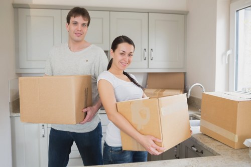 Residential move preparation with packed boxes